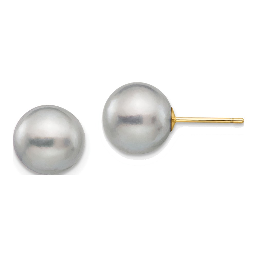 14K Gold Grey Freshwater Pearl Stud Earrings