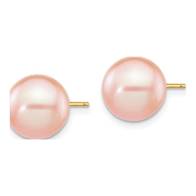 14K Yellow Gold Round Pink Freshwater Cultured Pearl Stud Earrings – view 2