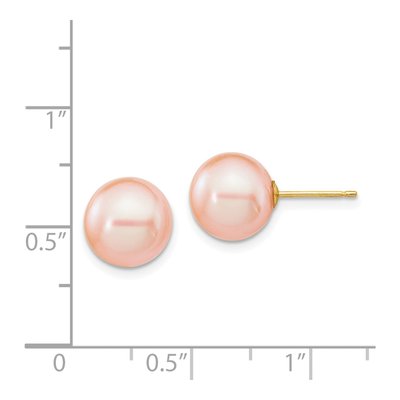 14K Yellow Gold Round Pink Freshwater Cultured Pearl Stud Earrings – view 4