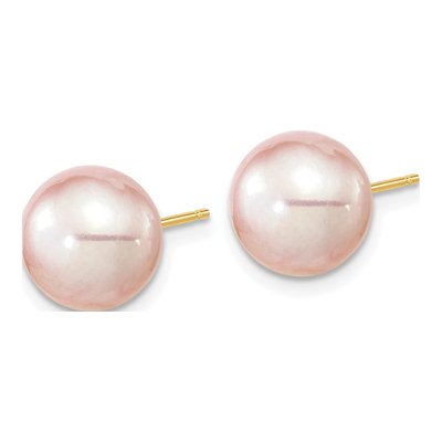 14K Yellow Gold Round Purple Freshwater Cultured Pearl Stud Earrings – view 2