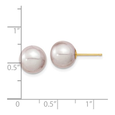 14K Yellow Gold Round Purple Freshwater Cultured Pearl Stud Earrings – view 4