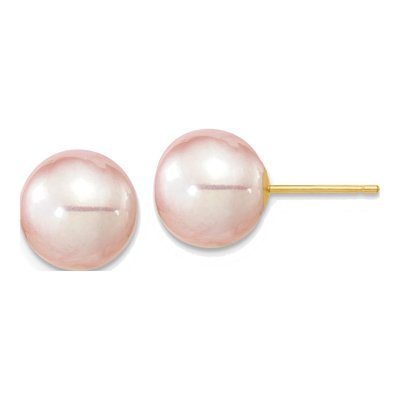 14K Yellow Gold Round Purple Freshwater Cultured Pearl Stud Earrings