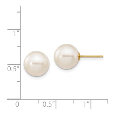 14k Yellow Gold White Pearl Stud Earrings 9-10mm – view 5