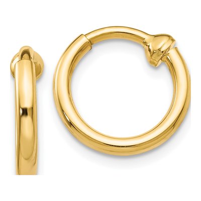 14K Yellow Gold 10mm Non-Pierced Tube Hoop Earrings