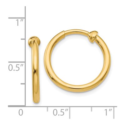 14K Yellow Gold 15mm Tube Non-Pierced Hoop Earrings – view 5
