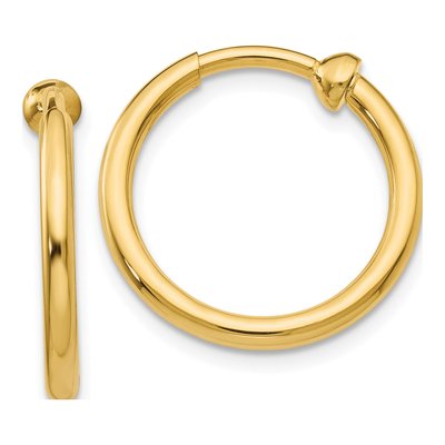 14K Yellow Gold 15mm Tube Non-Pierced Hoop Earrings
