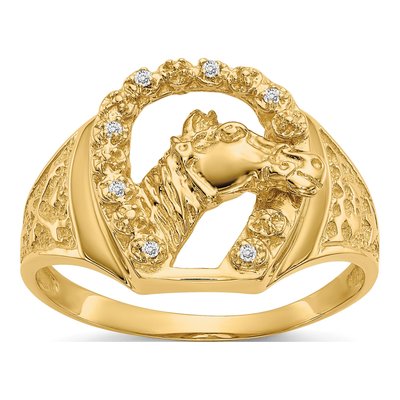 Men's 14K Yellow Gold Diamond Horseshoe Ring
