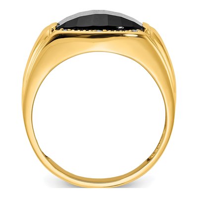 Men's 14K Yellow Gold Onyx & Diamond Barrel Ring – view 3