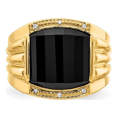Men's 14K Yellow Gold Onyx & Diamond Barrel Ring – view 5