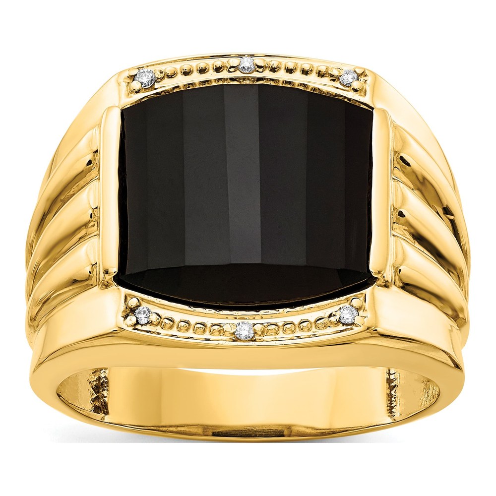 Men's 14K Yellow Gold Onyx & Diamond Barrel Ring