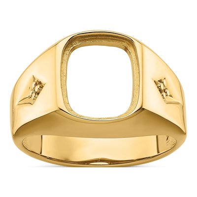 Men's 14K Yellow Gold Holds Diamonds Cushion Onyx Ring Mounting