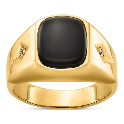 Men's 14K Yellow Gold Onyx & Diamond Cushion Ring