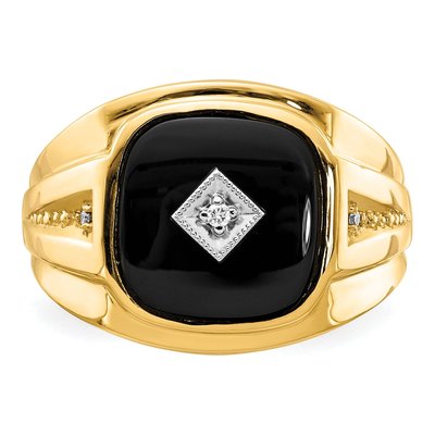 Men's 14K Yellow Gold Onyx & Diamond Cushion Ring – view 6