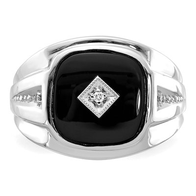Men's 14K White Gold Onyx & Diamond Cushion Ring – view 4
