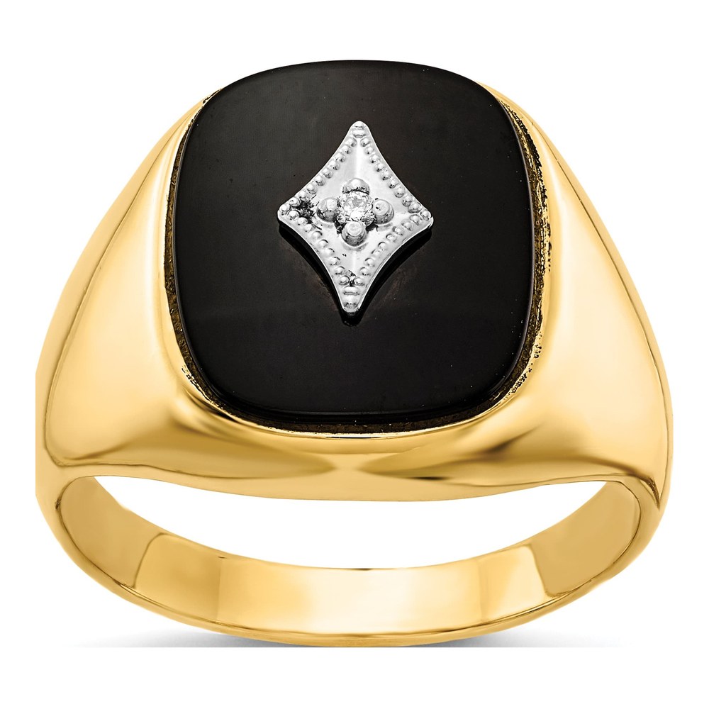 Men's 14K Yellow Gold Onyx & Diamond Cushion Ring