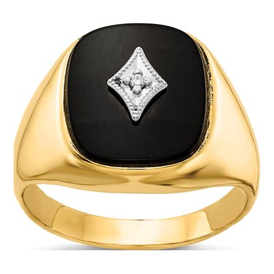 Men's 14K Yellow Gold Onyx & Diamond Cushion Ring