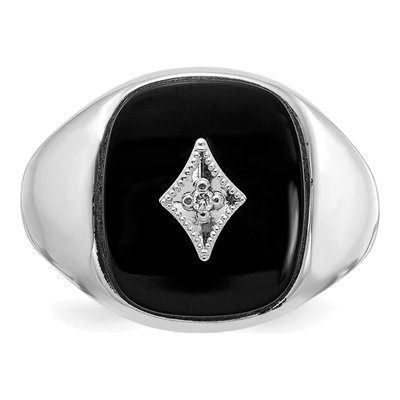 Men's 14K White Gold Onyx & Diamond Cushion Ring – view 4