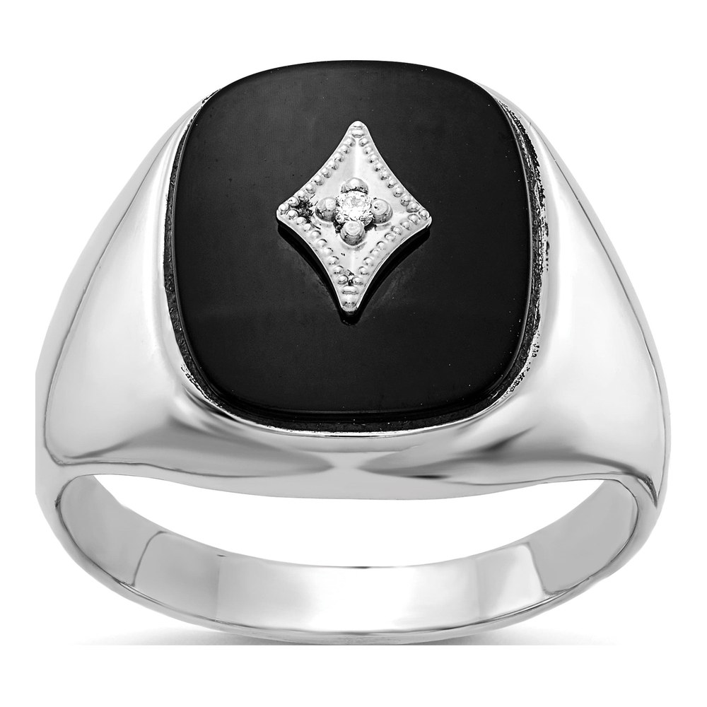Men's 14K White Gold Onyx & Diamond Cushion Ring