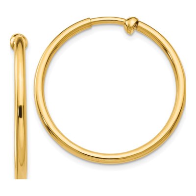14K Yellow Gold 25mm Non-Pierced Tube Hoop Earrings