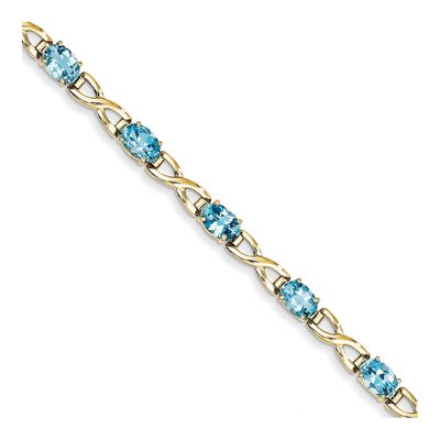 14K Yellow Gold Oval Blue Topaz Bracelet