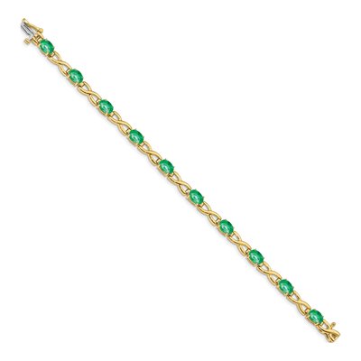 14K Yellow Gold Emerald Oval Bracelet – view 2
