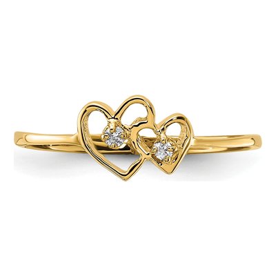 14K Yellow Gold Diamond Two Hearts Ring – view 6