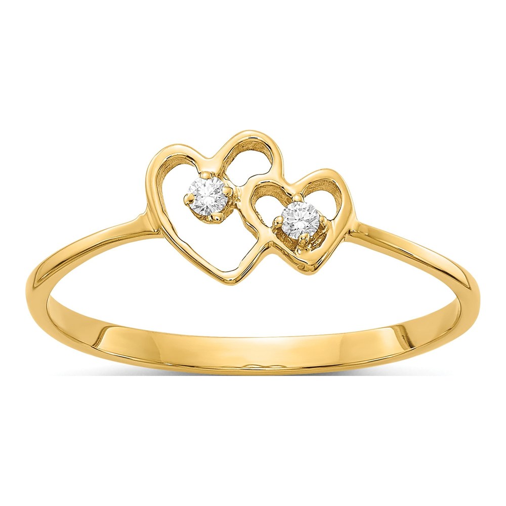 14K Yellow Gold Two Hearts Diamond Ring, VS Clarity