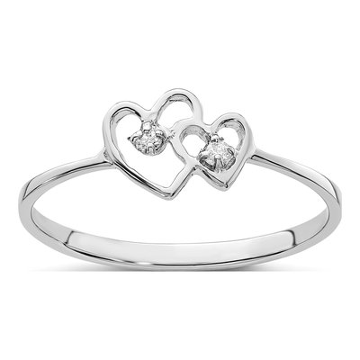 14K White Gold Diamond Two Hearts Ring