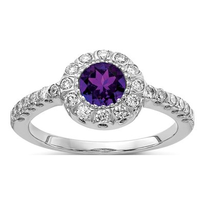 14K White Gold 1/3 ct tw Amethyst & Diamond Halo Ring