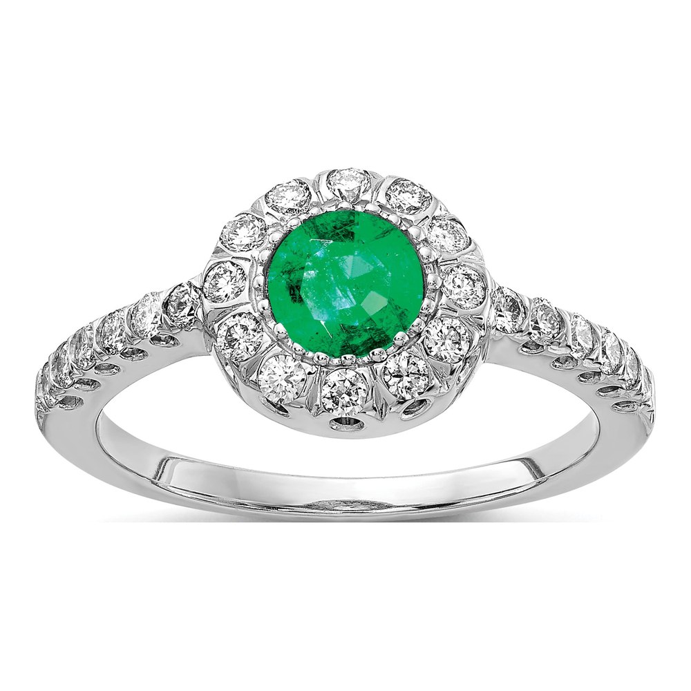 14K White Gold Rhodium-Plated 5mm 0.48ct Emerald Vs Diamond Ring