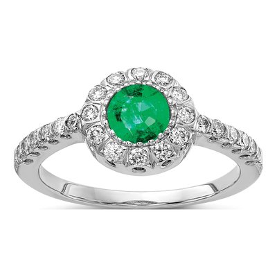 14K White Gold 0.36 ct tw Emerald & Diamond Ring