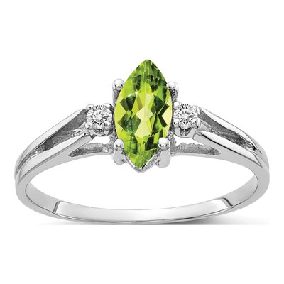 14K White Gold 1/20 ct tw Peridot & Diamond Marquise Ring