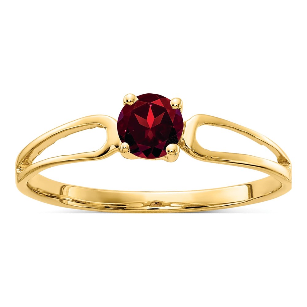 14K Yellow Gold Garnet Round Split Shank Ring
