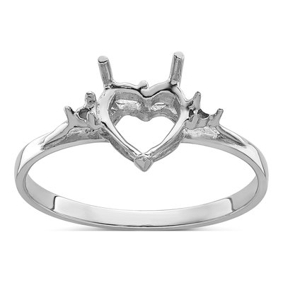 14K White Gold Heart Round Ring Mounting