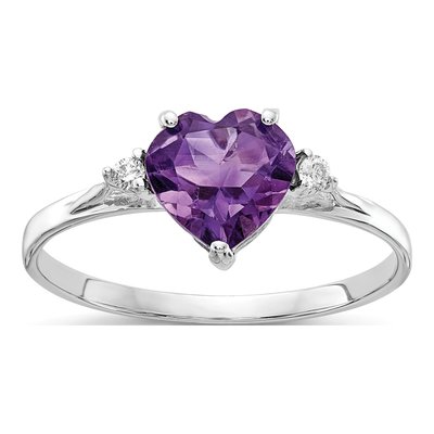 14K White Gold 1/20 ct tw Amethyst & Diamond Heart Ring