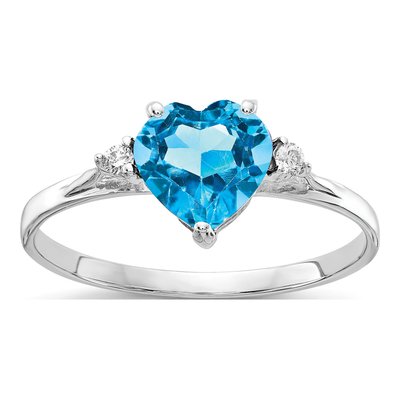 14K White Gold 1/20 ct tw Swiss Blue Topaz & Diamond Heart Ring