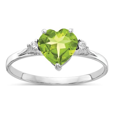 14K White Gold Peridot & Diamond Heart Ring