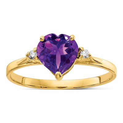 14K Yellow Gold Amethyst & Diamond Heart Ring