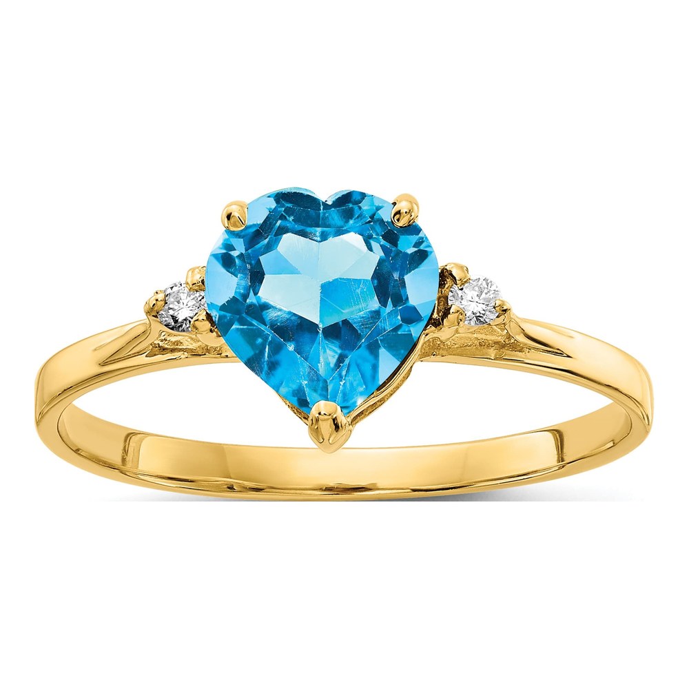 14K Yellow Gold 1/20 ct tw Swiss Blue Topaz & Diamond Heart Ring