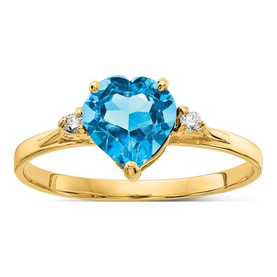 14K Yellow Gold 1/20 ct tw Swiss Blue Topaz & Diamond Heart Ring