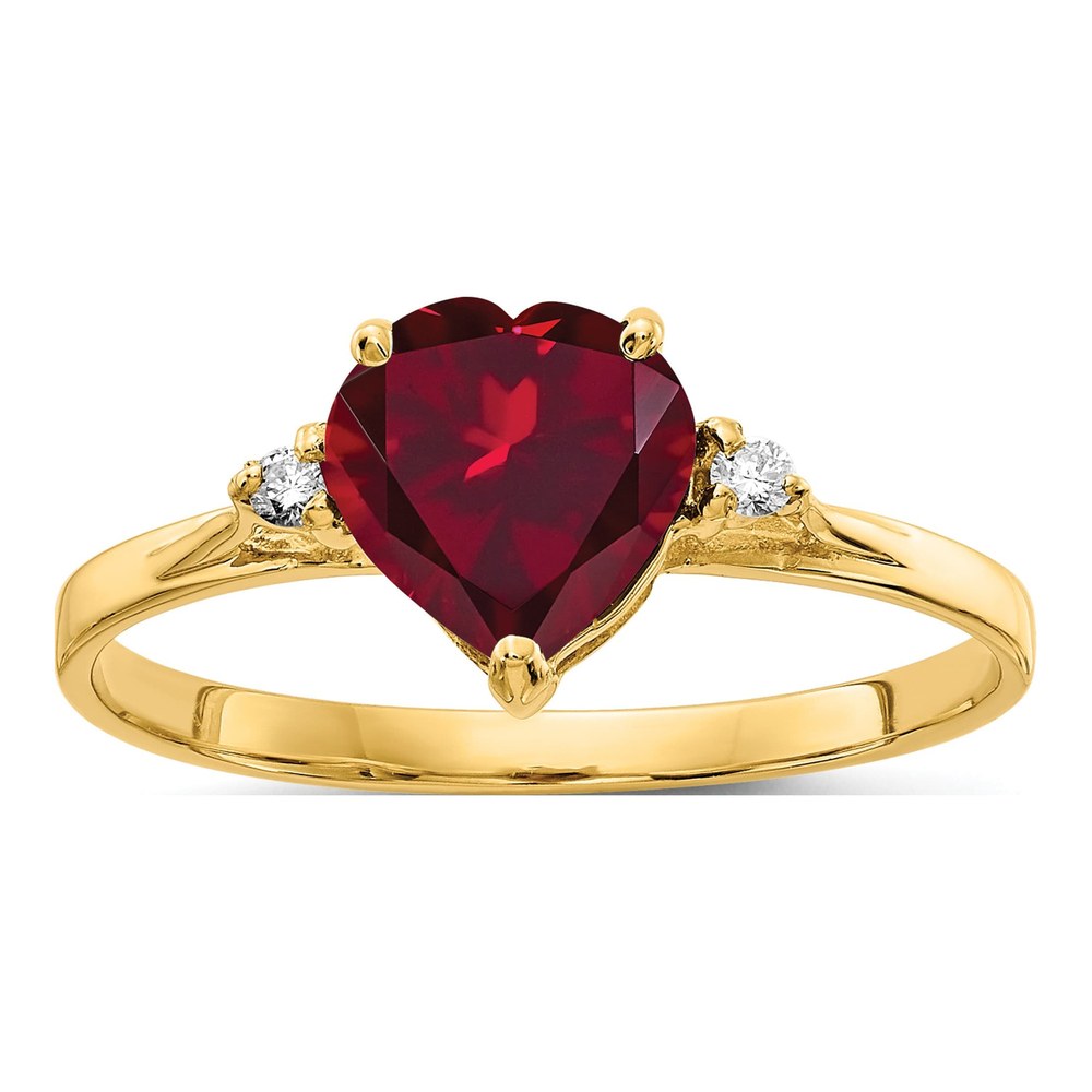 14K Yellow Gold Lab-Created Ruby & Diamond Heart Ring