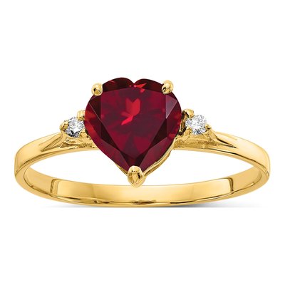 14K Yellow Gold Lab-Created Ruby & Diamond Heart Ring