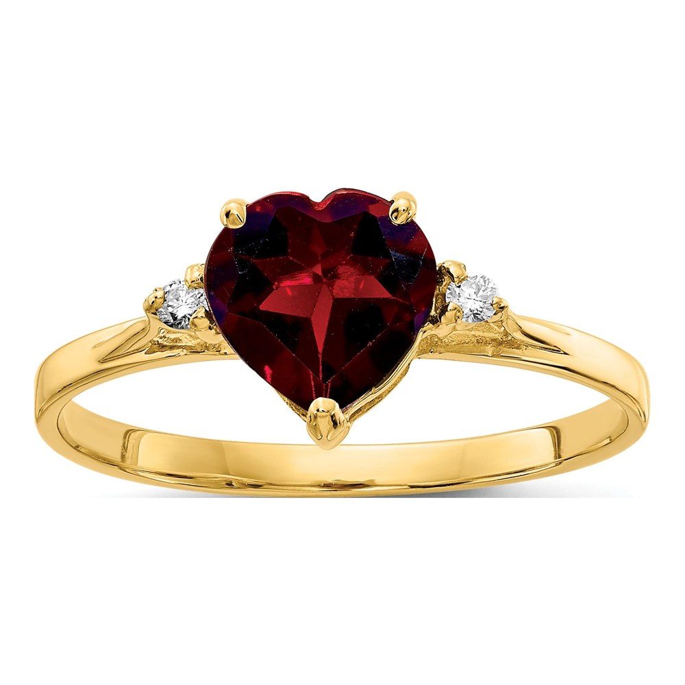 14K Yellow Gold Garnet & Diamond Heart Ring
