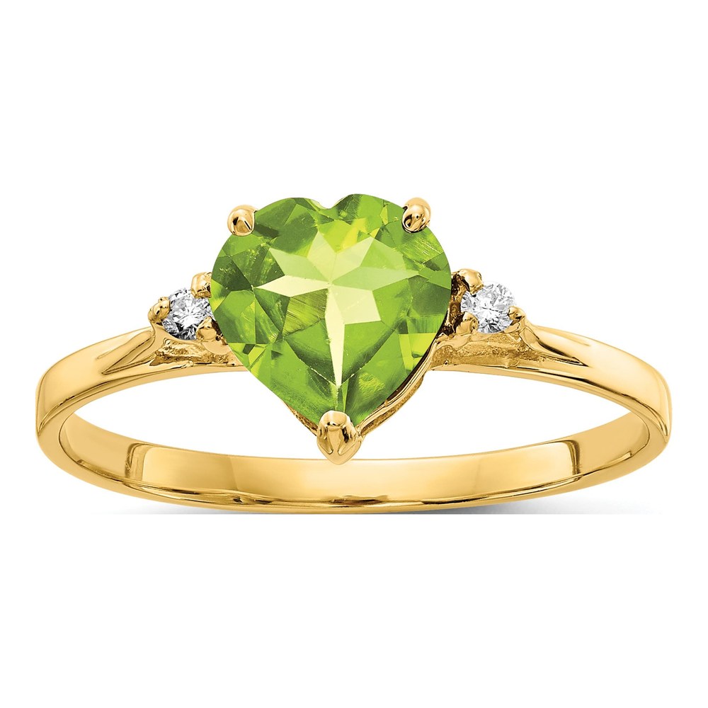 14K Yellow Gold Peridot & Diamond Heart Ring