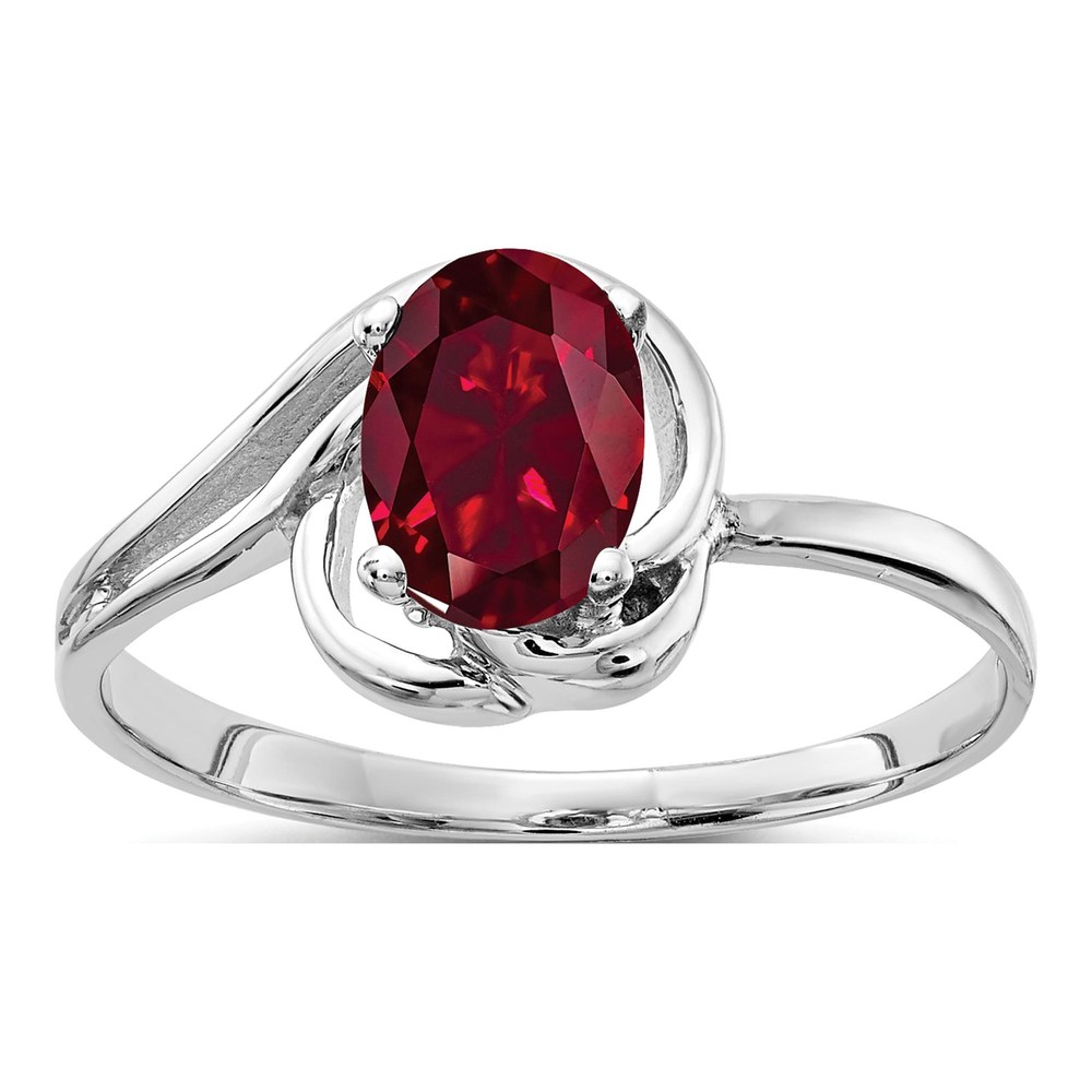 14K White Gold Lab-Created Ruby Oval Ring