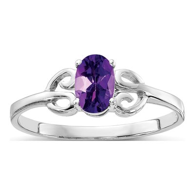 14K White Gold Amethyst Oval Ring