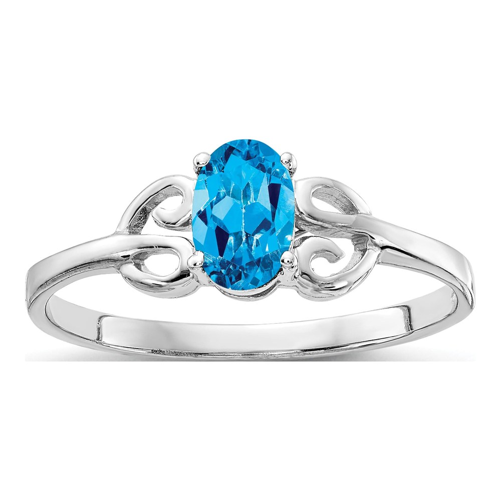 14K White Gold Swiss Blue Topaz Oval Ring