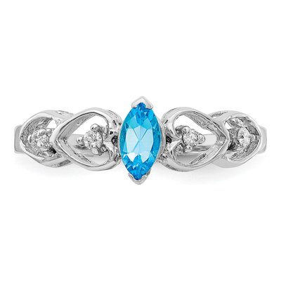 14K White Gold 1/20 ct tw Swiss Blue Topaz & Diamond Marquise Ring – view 5