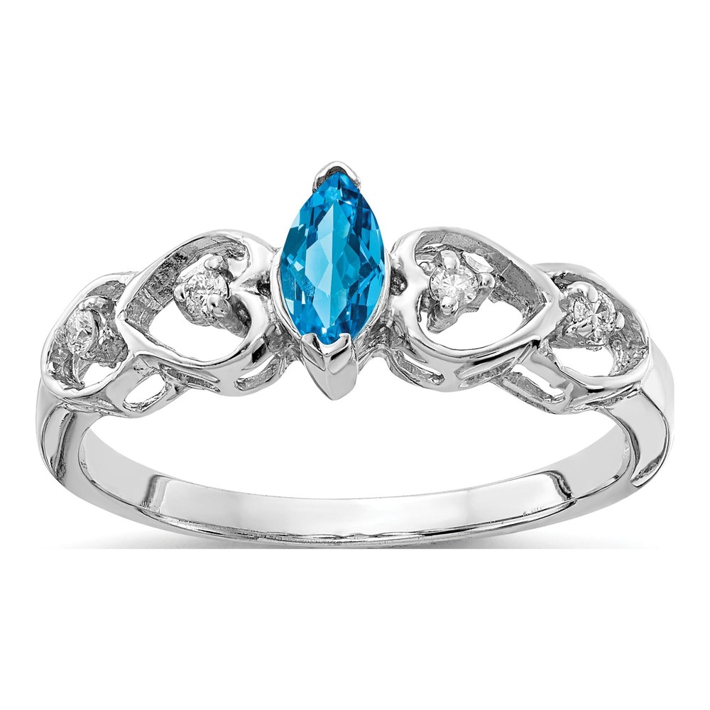 14K White Gold 1/20 ct tw Swiss Blue Topaz & Diamond Marquise Ring