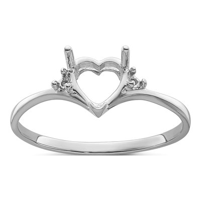 14K White Gold Holds Round Heart Ring Mounting